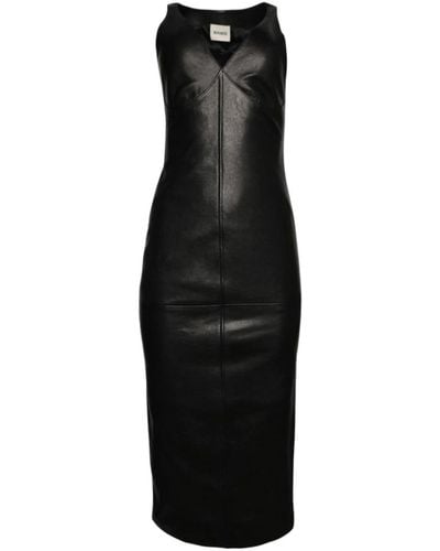 Khaite V-neck Leather Dress - Black