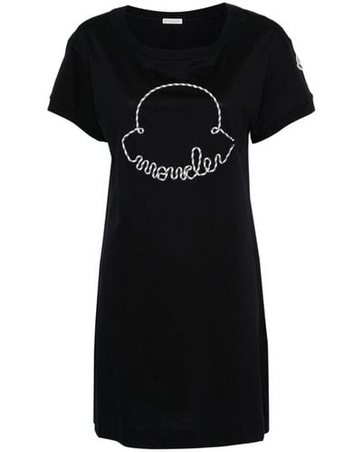 Moncler Corded-logo Cotton Mini Dress - Zwart
