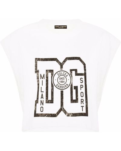 Dolce & Gabbana Cropped T-shirt Met Logoprint - Wit
