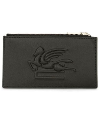 Etro Pegaso Motif-embossed Leather Cardholder - Grey