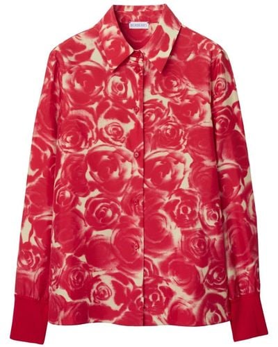 Burberry Seidenhemd mit Rosen-Print - Rot