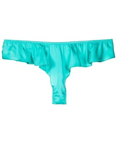 Fleur du Mal Luxe Ruffle-detailing Satin Thong - Blue