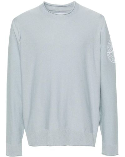 Stone Island Compass-embroidered Cotton Jumper - Blue