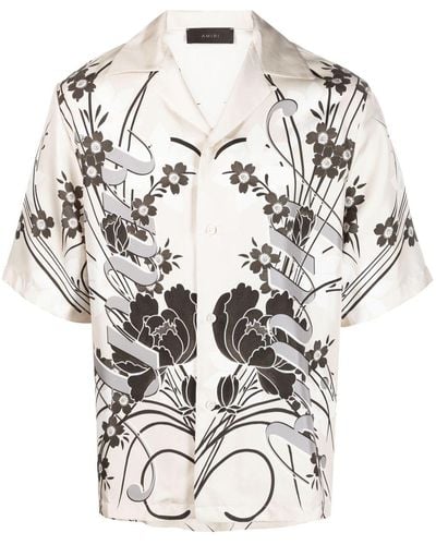 Amiri Floral Silk Vacation Shirt - White