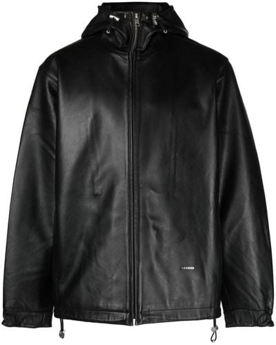 Sandro Hooded Leather Jacket - Black