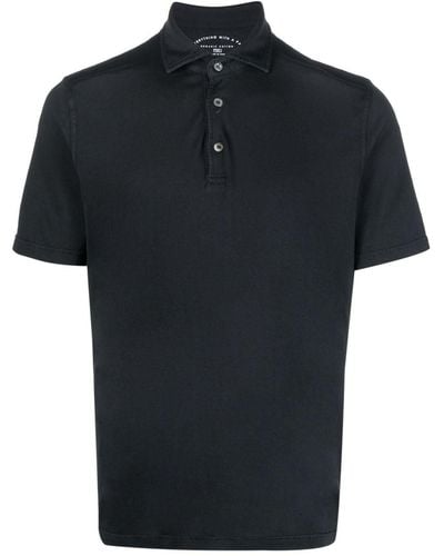 Fedeli Plain Cotton Polo Shirt - Black