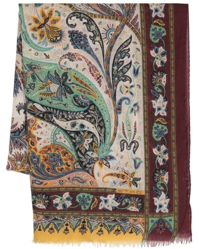 Etro Floral Paisley-print Cashmere Scarf - Red