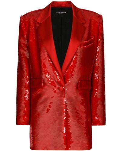 Dolce & Gabbana Blazer boutonné à sequins - Rouge
