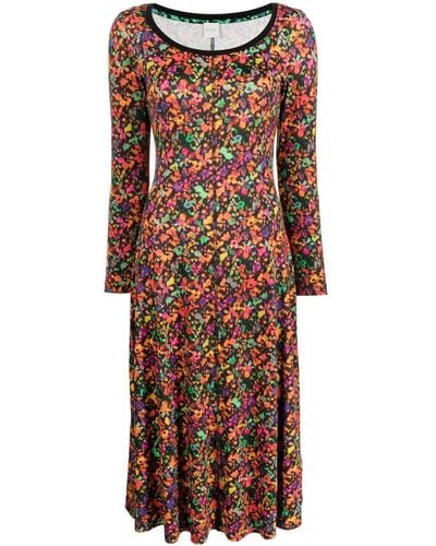 Paul Smith Floral Print Jersey Midi Dress - Red