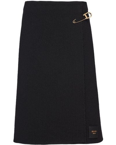 Prada Safety-pin Wool-blend Midi Skirt - Black