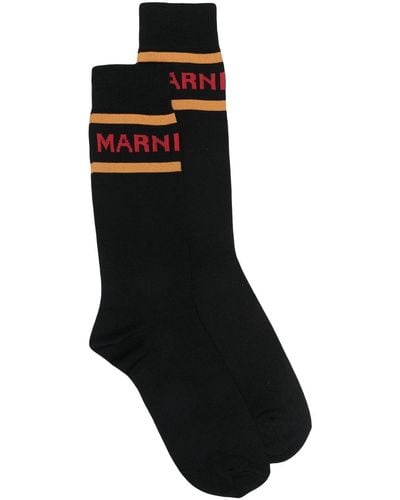Marni Contrast-trim Logo Socks - Black