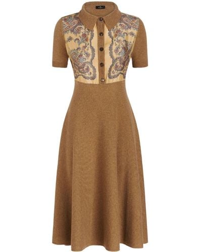 Etro Paisley-print Knitted Dress - Natural