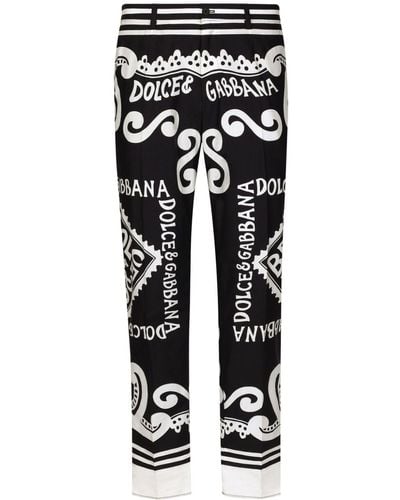 Dolce & Gabbana Pantalone in popeline di cotone stampa Marina - Nero