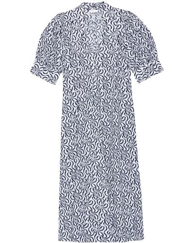 Ganni Graphic-print Organic-cotton Midi Dress - Blue