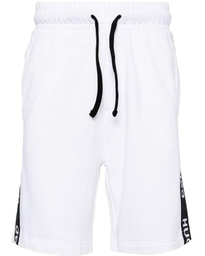 HUGO Sporty Logo-tape Cotton Shorts - White