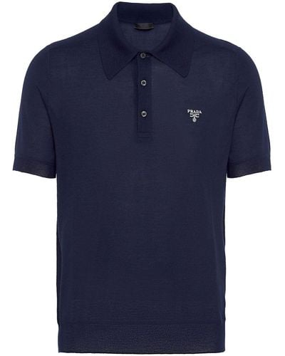 Prada Poloshirt Met Geborduurd Logo - Blauw