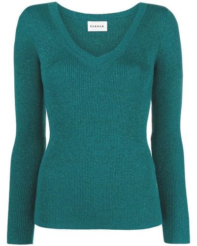 P.A.R.O.S.H. Metallic-threaded Ribbed-knit Sweater - Green