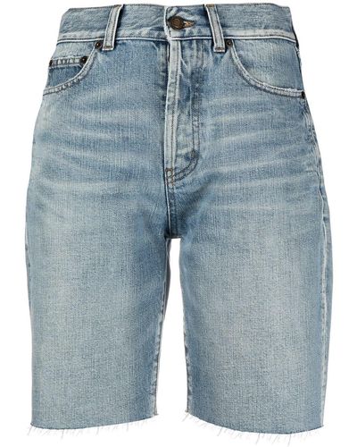 Saint Laurent Short en jean à taille haute - Bleu