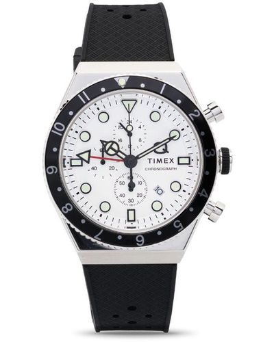 Timex Q Three Time Zone Chronograph Horloge - Wit