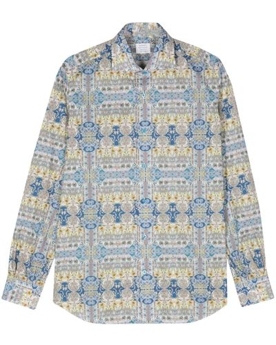 Mazzarelli Floral-print Cotton Shirt - Blue