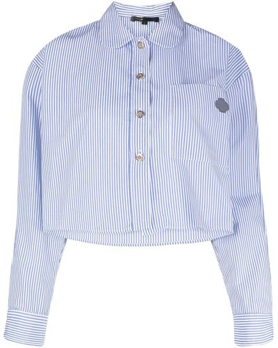 Maje Logo-appliqué Striped Cropped Shirt - ブルー