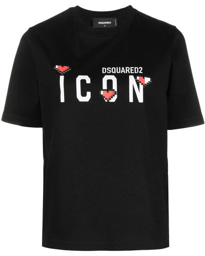 DSquared² T-shirt nera Icon con stampa cuori e logo - Nero