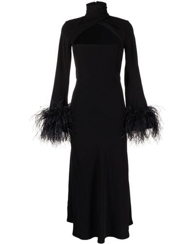 16Arlington Odessa Feather-trim Midi Dress - Black