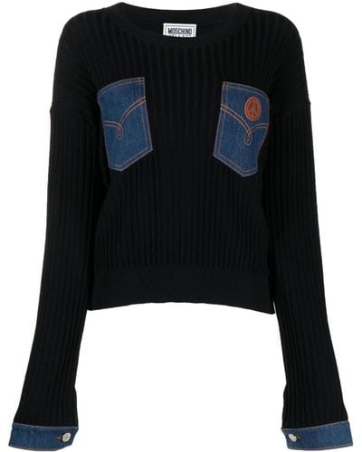 Moschino Jeans Patchwork Ribbed Jumper - Black