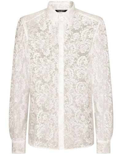 Dolce & Gabbana Camisa de encaje con cobertura transparente - Blanco