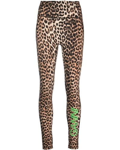 Ganni Legging taille-haute à imprimé léopard - Marron