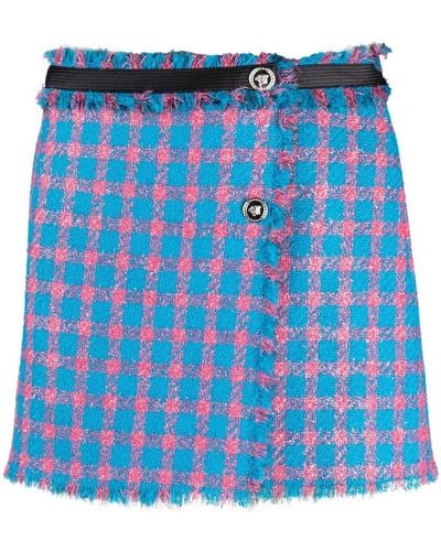 Versace Check-pattern Tweed Miniskirt - Blue
