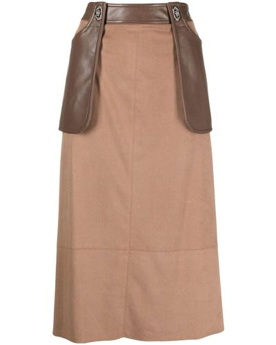 Low Classic Contrasting-panel Detail Skirt - Brown
