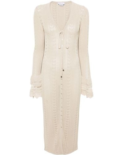 Blumarine Pointelle-knit V-neck Midi Dress - Natural