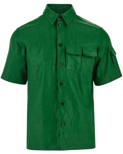 Ferragamo Coated Linen Short-sleeve Shirt - Green