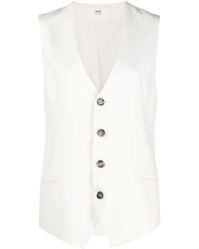 Ami Paris Button-up V-neck Vest - White
