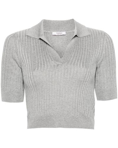 Peserico Cropped Ribbed Polo Jumper - Grey