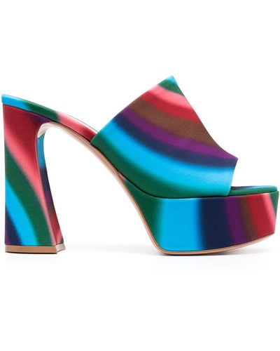 Gianvito Rossi Holly 115mm Striped Platform Mules - Blue