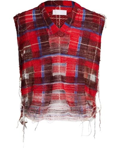 Maison Margiela Distressed Checked Tank Top - Red