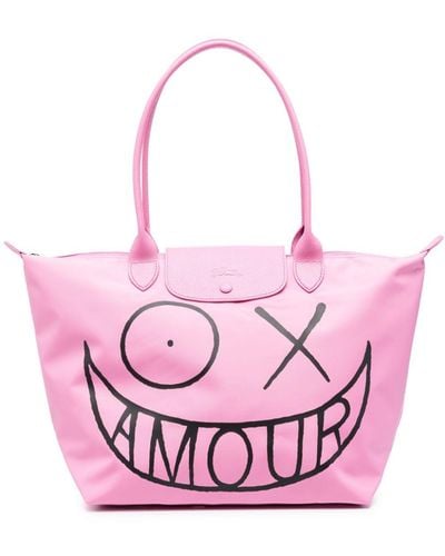 Longchamp X André Logo-print Shoulder Bag - Pink