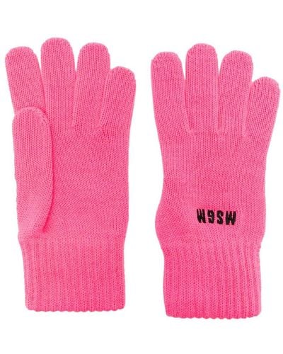 MSGM Logo-embroidered Knitted Gloves - Pink