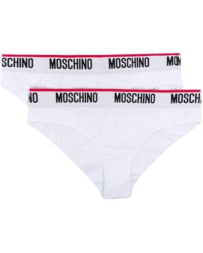 Moschino Logo-waistband Cotton-blend Bikini Briefs (pack Of Two) - White
