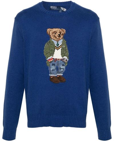Polo Ralph Lauren Intarsien-Pullover mit Polo Bear - Blau