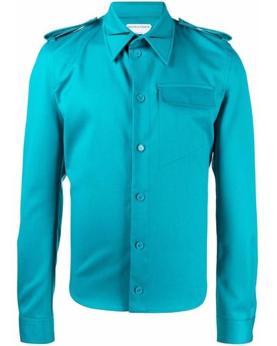 Bottega Veneta Buttoned Wool-blend Shirt - Blue