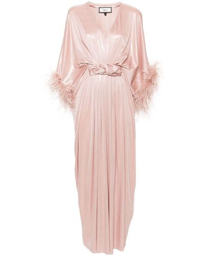 Nissa Feather-trim Lurex Gown - Pink