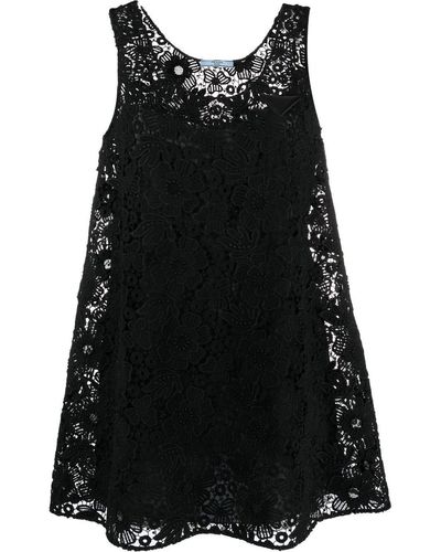 Prada Vestido tubo corto con encaje floral - Negro