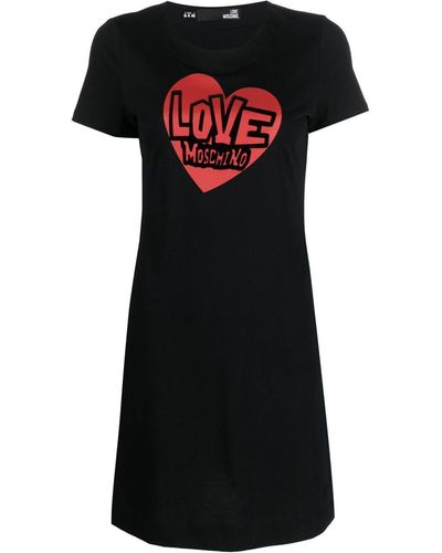 Love Moschino Robe à logo imprimé - Noir
