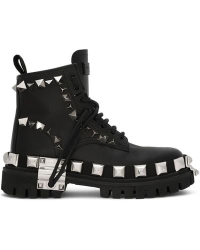 Dolce & Gabbana Studded Leather Combat Boots - Black