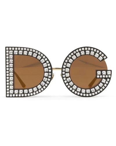 Dolce & Gabbana Dg Glitter Round-frame Sunglasses - Metallic