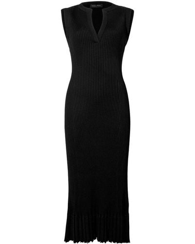 Proenza Schouler Tatum V-neck Ribbed Midi Dress - Black
