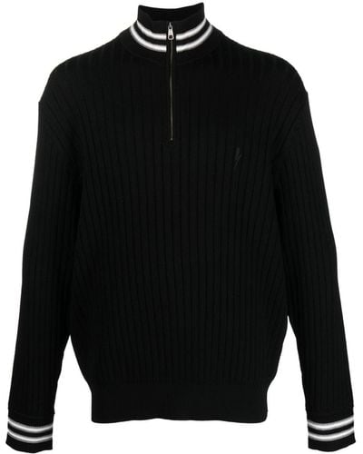 Neil Barrett Striped-trim Half-zip Sweater - Black